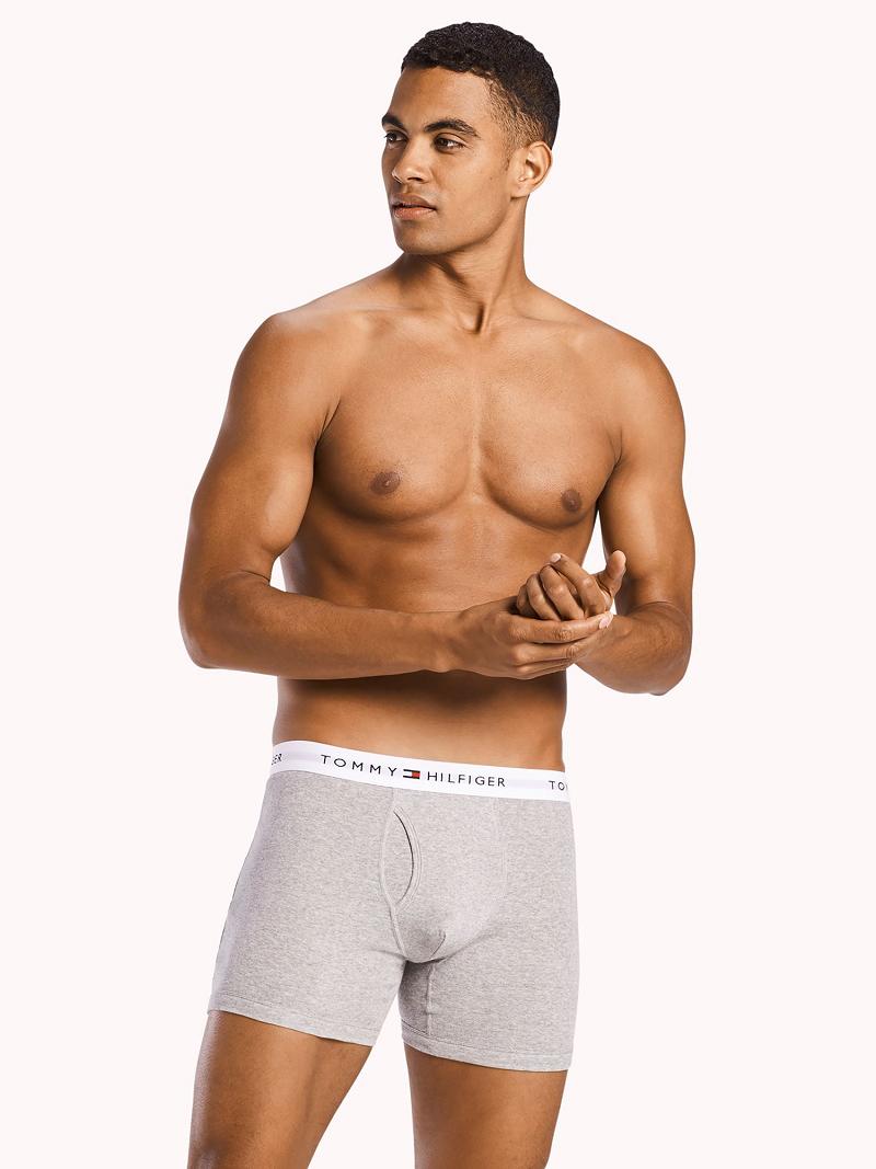 Férfi Tommy Hilfiger Pamut classics boxer brief 3pk Boxer Briefs Szürke Fekete | HU 1369JPQ